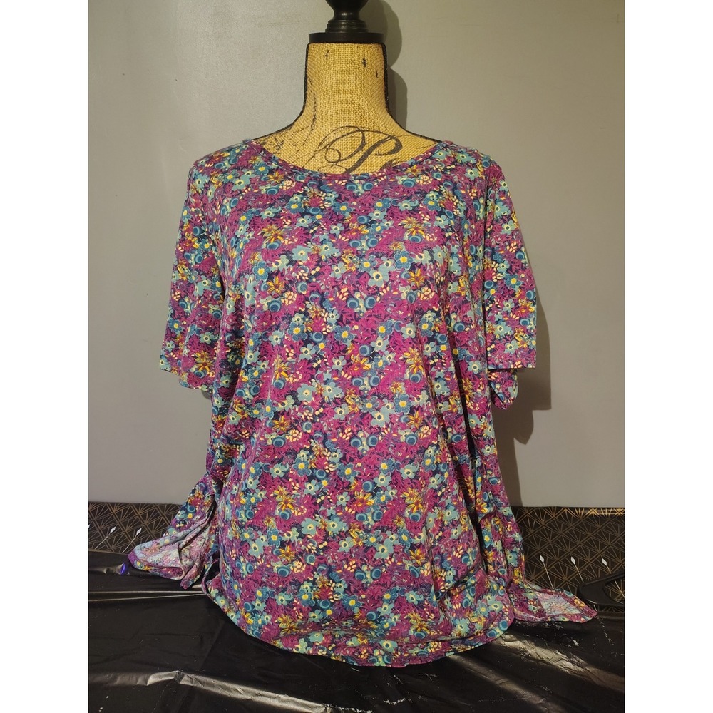 LuLaRoe Irma Tunic Top Womens 2XL Purple Floral Short Sleeve High Low Hem